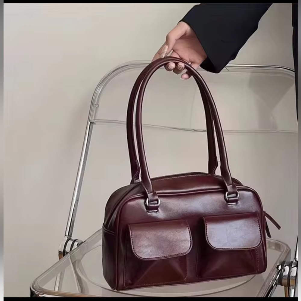 Y2k wine red/black double pocket shoulder bag